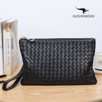 2023 New★ Kangaroo Mens Leather Clutch Fashion Casual Sheepskin Weaving Envelope Bag Soft Leather Clip Card Holder Long Wallet