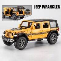 รถจี๊ป1:22 Wrangler Rubicon หุ่นอัลลอยรถของเล่นหล่อโลหะดึงกลับรถของเล่นแสงและเสียงสำหรับเด็กยานพาหนะ