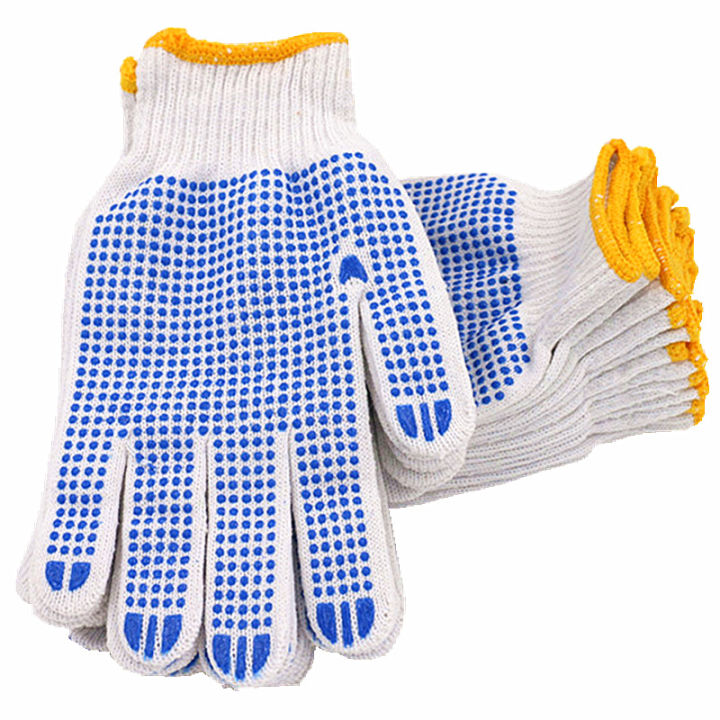 ถุงมือกันลื่น-1เเพ็ค10คู่-ถุงมือมีปุ่ม-ถุงมือ-ถุงมือผ้า-ทอจากเส้นด้าย-ถุงมือทำสวน-ถุงมือผ้าฝ้าย-cotton-ทอเคลือบปุ่มกันลื่น-จับโลหะ