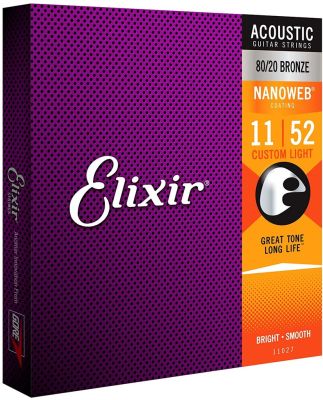 สายกีตาร์โปร่งเคลือบกันสนิม Elixir 11-52 Nanoweb 80/20 Bronze #11027