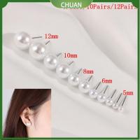 CHUAN 5Pairs/10Pairs/12Pairs 4mm 5mm 6mm 8mm 10mm 12mm เครื่องประดับ แฟชั่น สตั๊ดหู ทรงกลม ต่างหูไข่มุก สง่างาม