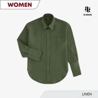 À NOUS - WOMEN SHIRT - Classic Fit - Linen (Rocket Salad) / เสื้อเชิ๊ต ตัวหลวม ผ้าลินิน สีเขียว แก่