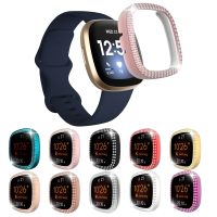 Lightweight PC Two Diamonds Case for Fitbit Sense/Versa 3 Watch Cover Bling Protective Shell Fashion Hard Bumper Accessories