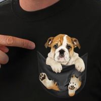 Cloocl Pocket Tshirt Lovely America Bulldog Printed Tshirt Men Shirt Tops Funny Cotton Black Tee Drop Shipping 【Size S-4XL-5XL-6XL】