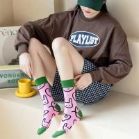 ถุงเท้าลายการ์ตูนกระต่าย สีชมพู สีเขียว แฟชั่น สวย สดใส Korean cute cartoon socks pure cotton color long socks