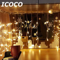 ICOCO String lights Christmas outdoor decoration 4m Droop 0.4-0.6m curtain icicle string led lights EU 220V Garden Xmas Wedding