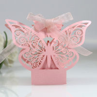 1050100pcs Butterfly Hollow Carriage Laser Cut Favor Box Gifts Candy Box With Ribbon Baby Shower Wedding Birthday Party Decor