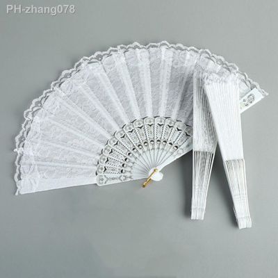 Fashion Wedding White Lace Folding Fan Plastic Wedding Party Home Decorative Fan Ancient Bride Hand Fan Decoration