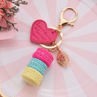 Women New Macaron Cake keychain PU love alloy leaf Key Chain Charm Bag pendant Key Ring Best Party Gift Jewelry K3006