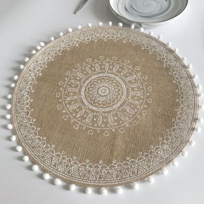1Pcs Heat Insulation Dining Table Mat 38CM Round Delicate Embroidery Dessert Pan Table Placemat Non-slip Coffee Cup Mats