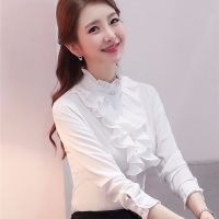 White Blouse Women Long Sleeve Slim Shirt 2022 New Korean Fashion Office Tops