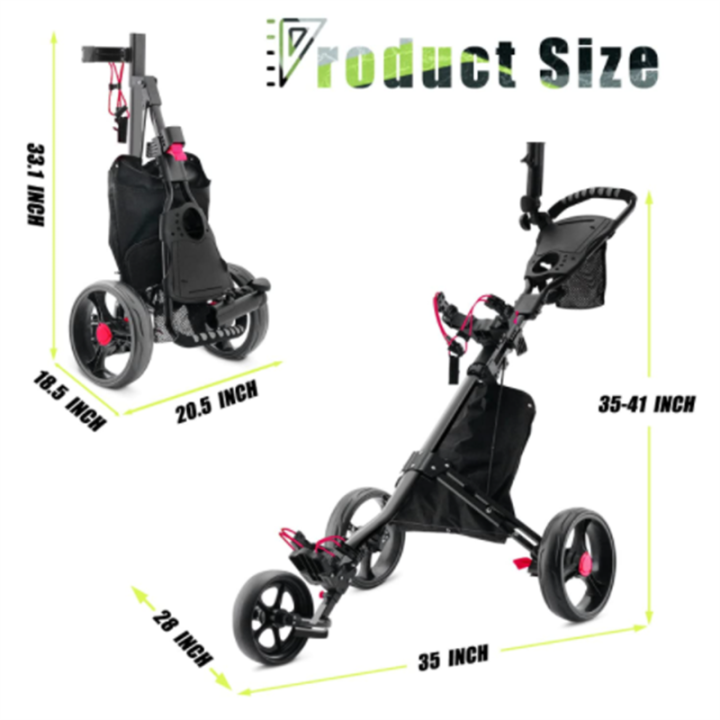 Nsbk53eemmt Golf Push Cart, Lightweight Collapsible 3 Wheels Golf Pull Cart, Height Adjustable