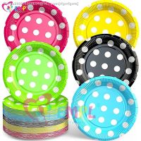 ♀ 10pcs Polka Dots Disposable Paper Plates 7inch Party Disposable Tableware Wedding Baby Shower Kids Birthday Party Decorations