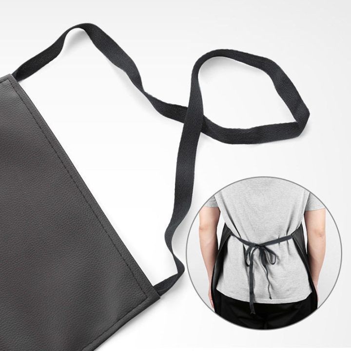 pu-leather-waterproof-apron-thickened-lengthened-anti-fouling-oil-proof-restaurant-cooking-chef-apron-clean-black-apron