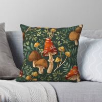 Woodland Mushroom Square Pillowcase Polyester Linen Velvet Printed Zip Decor Throw Pillow Case Sofa Seater Cushion Cover 45x45