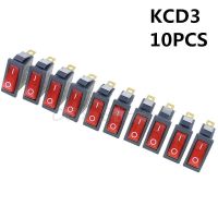 Promotion! 10Pcs 3 Pin SPST Neon Light On/Off Rocker Switch AC 250V/10A 125V/15A KCD3 red Power Points  Switches Savers