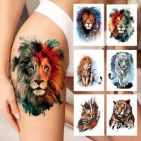 hot【DT】 Watercolor Tiger Temporary Men Atult Kid Fake Sticker Transfer Tatoos Thigh