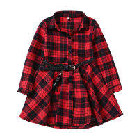 Elegant Girls Casual Long Sleeve Plaid Shirt Dress With Belt Fashion Teenager Blouse Dresses 4 5 6 7 8 9 10 11 12 13 Years Old