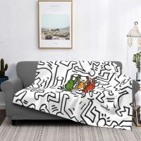 Dancing In The Wind Colorful Theme Flannel Throw Blanket Soft Cozy Haring Geometric Paintings Art for Home Decor Bedroom Couch