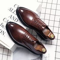 Leather Shoes Men Business Formal Autumn Men Shoes Low-top Solid Wedding Shoes Color Fashion Oxford Pointed Office Shoes