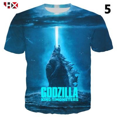 เสื้อยืดแขนสั้นพิมพ์ลาย Godzilla : King Of The Monster 3 D สําหรับผู้ชายเสื้อยืดลายทาง