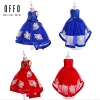 Offo.Shop L27 ชุดตรุษจีนเด็กผู้หญิง ราตรีเด็กสีแดง ชุดคริสมาสปีใหม่ สีน้ำเงินเดรสกระโปรงพอง ราตรีหน้าสั้นหลังยาว ชุดประกวดร้องเพลง