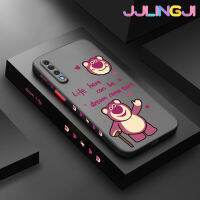 Jlingji เคสปลอกสำหรับ Samsung กาแลคซี A30s A50s A50ลายการ์ตูนหมีสตรอเบอร์รี่บางดีไซน์ใหม่ขอบสี่เหลี่ยมด้านข้างกันกระแทกมีน้ำค้างแข็งโปร่งใสแข็งเคสมือถือปลอกซิลิโคนคลุมทั้งหมดเคสป้องกันกล้อง Softcase