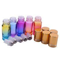 15Pcs 5Ml Thick Glass Roll on Essential Oil Empty Parfum Bottles Roller Ball 5 Colors Bottle with Gold Cover