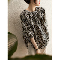 Sya483901mg Xiaohan Pavilion Beautiful Without Knowing It Retro Gentle 12Mm Silk Cotton Round Neck Top