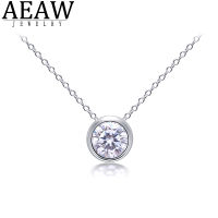 D color Round Excellent Cut Moissanite Pendant Bezel Setting 1CARAT 6.5MM Gift for Women Pendant Necklace Plated 14K White Gold