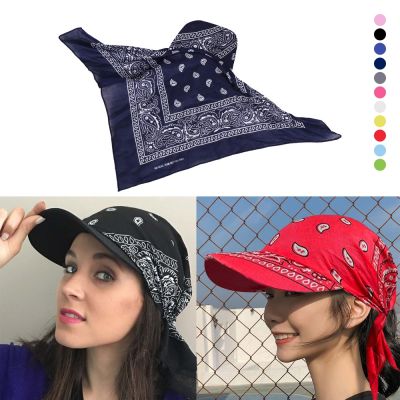 【CC】▲  Cotton Scarf Hat With Wide Brim Sunhat Beach UV Protection Hats Female Printed Cap