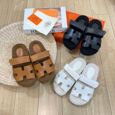leather the same style wool shoes 2023 summer new sheepskin wool integrated Velcro flat bottom slippers women slides