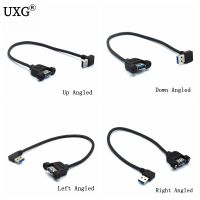 90 degree Down Up Left right USB3.0 Extension Cable Male to Female M/F With Screw Panel Mount cable cord 30cm 50cm