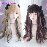 AS Long Wavy Black Blonde Synthetic Wig Ombre Blonde Wig With Fluffy Bang Women Natural Heat Resistant Fiber Hair Wig [ Hot sell ] ea1voy