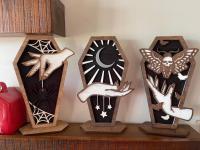 [COD] Witch hand wooden coffin decor moth spider moon decoration witch