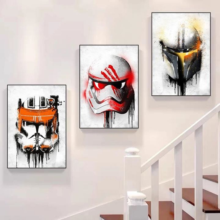 star-wars-ภาพวาดผ้าใบ-scout-trooper-commander-darth-vader-หมวกกันน็อค-graffitti-โปสเตอร์และพิมพ์ภาพผนังศิลปะสำหรับตกแต่งบ้าน