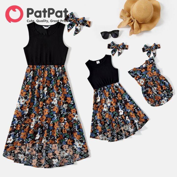 PatPat Mommy and Me Floral Panel Tank Dresses with Headband Set Lazada PH