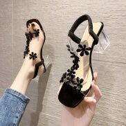 Giày Sandal Gót Cao Trong Suốt Đính Đá Thời Trang Mùa Hè Hàn Quốc Dành Cho
