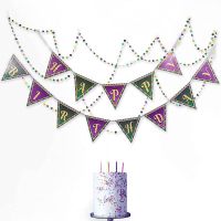 Green Purple Gold Happy Birthday Banner Paper Bead Garland Mardi Gars Party Birthday Decorations Triangle Flag Bunting Supplies Banners Streamers Conf