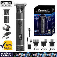 KEMEI ปัตตาเลี่ยนไฟฟ้าชาร์จ Usb ได้,ที่ตัดผมเหล็กคาร์บอน KM-1943 T9 Ccarbon สเกลแบบกลวงมีขนนุ่มหน้าจอ Led