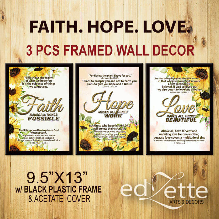 FAITH HOPE LOVE - 3 pcs BIBLE VERSE WALL DECOR - POSTER w/ THICK CHIP ...