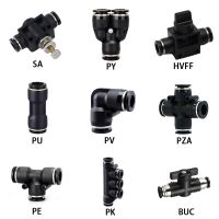 Pneumatic Connector Water Pipe Push In Hose Straight Quick Connector 4mm-12mm Air Connector Black SA PY HVFF PU PV PZA PE BUC PK Hand Tool Parts Acces