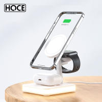 HOCE 15วัตต์4 In 1แม่เหล็กไร้สาย Chager สำหรับ iPhone 12 13 14 Pro Max IWatch8 7 6 5 4 3 2สำหรับ Airpods 2 3 Pro LED สัมผัสแสง Mag ปลอดภัยชาร์จยืน