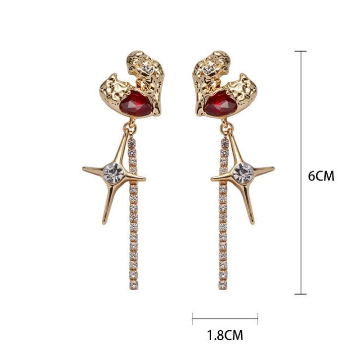 cod-ruby-heart-four-pointed-star-earrings-net-red-street-shooting-popular-girl-cross-border-new-millennium-tassel