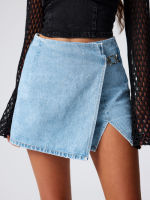 Cider กระโปรงยีนส์ผู้หญิง กระโปรงแฟชั่นผู้หญิง ลุคสตรีทDenim Middle Waist Split Shorts