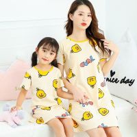 Cotton Parent-child Set Mother and Daughter Matching Baju Tidur Short Sleeve Mom Sleepwear Nightwear Baby