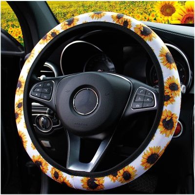 {Automobile accessories} ผ้าคลุมพวงมาลัยรถยนต์ถักลายดอกเดซี่ Hiasan Interior อุปกรณ์เสริมอเนกประสงค์37 38ซม.