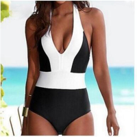 Beach Resort one piece bikini swimsuit sexy deep V black and white