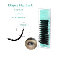 Rujade Super Soft Handmade Flase Eyelashes Dark Black Faux Mink Flat Eyelash Extension Mix Split Tips Ellipse Flat Lashes Makeup Cables Converters