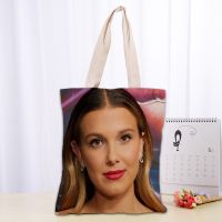 ZZOOI Millie Bobby Brown Tote Bag Women Canvas Fabric Bags Eco Reusable Shopping Bags Traveling Beach Casual Useful Shoulder Bag